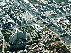 Aerial view of an A6 interchange north of Athens