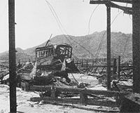 1945年遭到原子彈攻擊後，距離原子彈落下地點約1,500公尺損壞的電車