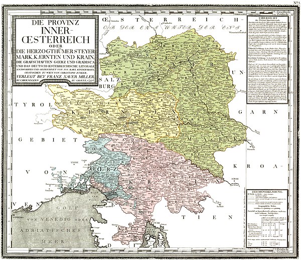 Carinthia (yellow) within Inner Austria, c. 1790