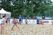 Deutsch: Beachhandball Europameisterschaften 2019 (Beach handball Euro); Tag 5: 6. Juli 2019 – Frauen, Platzierungsspiel für die Ränge 5–8, Rumänien-Zypern 2:0 (18:17, 18:14) English: Beach handball Euro; Day 5: 6 July 2019 – Placement Match/Cross Match for rank 17–20 Women – Romania-Cyprus 2:0 (18:17, 18:14)