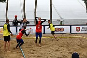 Deutsch: Beachhandball Europameisterschaften 2019 (Beach handball Euro); Tag 5: 6. Juli 2019 – Männer, Platzierungsspiel für die Ränge 5–8, Frankreich-Deutschland 0:2 (18:22, 16:19) English: Beach handball Euro; Day 5: 6 July 2019 – Placement Match/Cross Match for rank 5–8 Men – Frankreich-Deutschland 0:2 (18:22, 16:19)