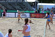 Deutsch: Beachhandball Europameisterschaften 2019 (Beach handball Euro); Tag 2: 3. Juli 2019 – Frauen, Vorrunde Gruppe D, Dänemark-Russland 2:0 (21:16, 18:12) English: Beach handball Euro; Day 2: 3 July 2019 – Women Preliminary Round Group D – Denmark-Russia 2:0 (21:16, 18:12)