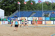 Deutsch: Beachhandball Europameisterschaften 2019 (Beach handball Euro); Tag 2: 3. Juli 2019 – Frauen, Vorrunde Gruppe D, Ukraine-Deutschland 2:0 (23:22, 32:24) English: Beach handball Euro; Day 2: 3 July 2019 – Women Preliminary Round Group D – Ukraine-Germany 2:0 (23:22, 32:24)