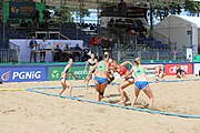 Deutsch: Beachhandball Europameisterschaften 2019 (Beach handball Euro); Tag 2: 3. Juli 2019 – Frauen, Vorrunde Gruppe D, Ukraine-Deutschland 2:0 (23:22, 32:24) English: Beach handball Euro; Day 2: 3 July 2019 – Women Preliminary Round Group D – Ukraine-Germany 2:0 (23:22, 32:24)