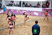 Deutsch: Beachhandball bei den Olympischen Jugendspielen 2018; Tag 6, 12. Oktober 2018; Mädchen, Hauptrundenspiel – Chinesisch Taipei (Taiwan)-Paraguay 0:2 English: Beach handball at the 2018 Summer Youth Olympics at 12 October 2018 – Girls Main Round – Chinese Taipei (Taiwan)-Paraguay 0:2