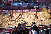 Deutsch: Beachhandball bei den Olympischen Jugendspielen 2018; Tag 3, 10. Oktober 2018; Mädchen, Vorrunde, Gruppe B - Niederlande-Argentinien 2:0 English: Beach handball at the 2018 Summer Youth Olympics at 10 October 2018 – Girls Preliminary Round Group B‎ – Netherlands-Argentina 2:0