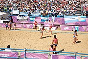 Deutsch: Beachhandball bei den Olympischen Jugendspielen 2018; Tag 3, 9. Oktober 2018; Mädchen, Vorrunde, Gruppe A - Chinese Taipei (Taiwan)-Mauritius 2:0 English: Beach handball at the 2018 Summer Youth Olympics at 9 October 2018 – Girls Preliminary Round Group A‎ – Chinese Taipei-Mauritius 2:0