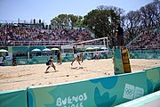 Deutsch: Beachvolleyball bei den Olympischen Jugendspielen 2018; Tag 11, 17. Oktober 2018; Jungen, Spiel um Platz 3 – Argentinien-Ungarn 2:0 (21–15/21–15) English: Beach volleyball at the 2018 Summer Youth Olympics at 17 October 2018 – Bronze Medal Match – Argentina-Hungary 2:0 (21–15/21–15)