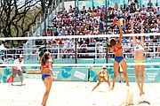 Deutsch: Beachvolleyball bei den Olympischen Jugendspielen 2018; Tag 9, 15. Oktober 2018; Mädchen, Viertelfinale: Puerto Rico-Russland 0–2 (12–21/10–21) English: Beach volleyball at the 2018 Summer Youth Olympics at 15 October 2018 – Girls Quarterfinals: Puerto Rico-Russia 0–2 (12–21/10–21)