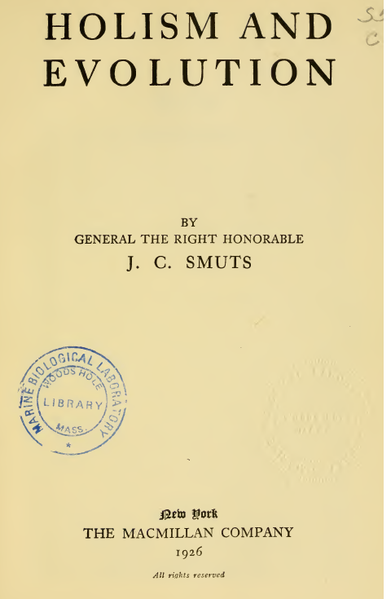 File:Book Title Page of Holism and Evolution 1926 Jan Smuts.png