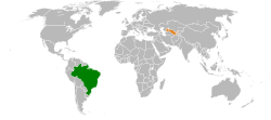 Map indicating locations of Brazil and Uzbekistan