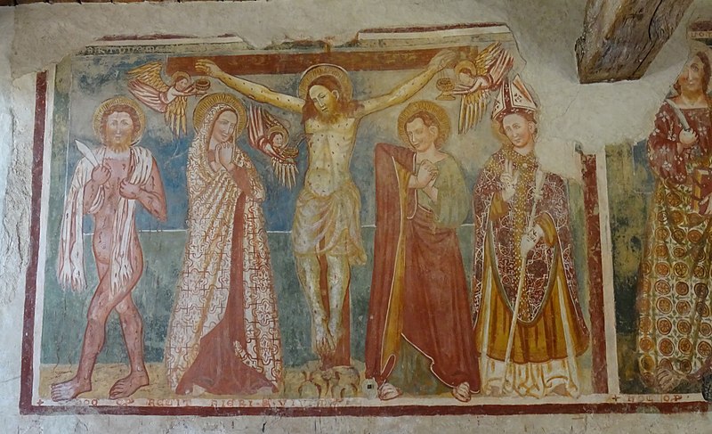 File:Campo, chiesa di San Pietro in Vincoli - Affresco crocifissione con santi.jpg