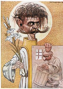 Ivan Cankar as a martyr: caricature by Hinko Smrekar, 1913 Cankar Smrekar.jpg
