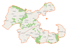 Mapa konturowa gminy wiejskiej Ciechanów, na dole nieco na lewo znajduje się punkt z opisem „Gumowo”