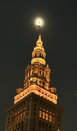 Totality over Cleveland, Ohio and Terminal Tower