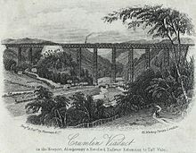 Crumlin Viaduct, 1857, an important early use of the Warren truss Crumlin viaduct on the Newport, Abergavenny & Hereford railway extension to Taff vale (1132812).jpg