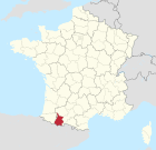 Lage des Departements Hautes-Pyrénées in Frankreich