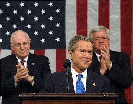 Hastert (top right) during President George W. Bush's 2003 State of the Union address.