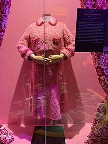 A costume designed by Jany Temime and worn by Imelda Staunton while playing Dolores Umbridge.