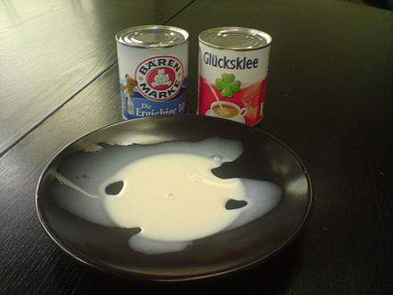 A saucer of evaporated milk