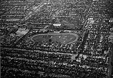Aerial view of Dufferin Race Track, 1930