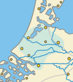 The main Hollandic urban centres; c. 1400. Dutch Urban Centers in Holland.png