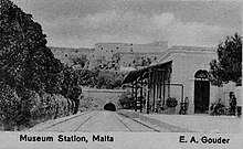 Museum Station with Mdina in the background , 1910s E.A.Gouder, Museum Station, Malta.jpg