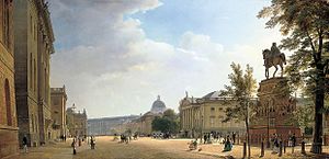 Unter den Linden cu monumentul lui Frederic al II-lea (Eduard Gaertner)