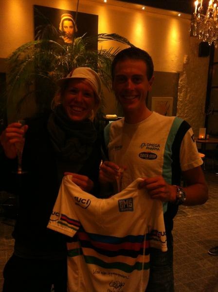 Ellen van Dijk and Niki Terpstra celebrating their World Team Time Trial title