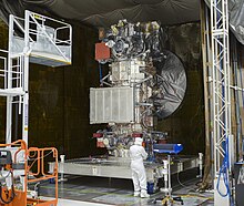 NASA's Europa Clipper, with all of its instruments installed, is visible in the clean room of High Bay 1 at the agency's Jet Propulsion Laboratory Europa Clipper.jpg