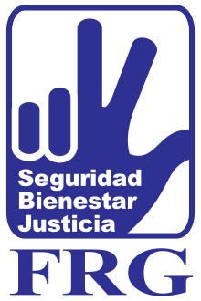 Logo of the Frente Republicano Guatemalteco (FRG, "Guatemalan Republican Front") founded by General Rios Montt in 1989 and officially registered in 1990. The logo is based on an image used by the military government in 1982-83 and tied to the motto No robo, no miento, no abuso ("I don't steal, I don't lie, I don't abuse"). Here the motto has been changed to Seguridad, bienestar, justicia ("Security, welfare, justice"). FRG Logo.svg