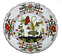 Съвременна чиния от Фаенца, адаптирана към традиционното японско изкуство.
