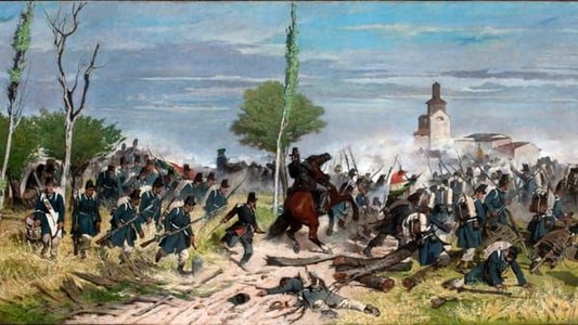 56 Assault of the Italian infantry on the Madonna della Scoperta label QS:Len,"Assault of the Italian infantry on the Madonna della Scoperta" 1863