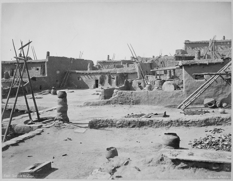 File:First terrace of Zuni, New Mexico, showing ladders and utensils, 1879 - NARA - 542442.tif