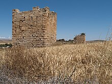 Remains of Thignica (Ain Tounga) near Dougga, an interior fort arguably erected after the death of Justinian I. Fortress Towet at Ain Tounga, Tunisia.jpg