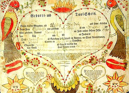 A Pennsylvania Dutch Fraktur baptismal certificate from 1788