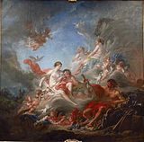 Ф. Буше. Вулкан показывает Венере оружие, которое он сделал для Энея. 1757. Холст, масло. Лувр, Париж