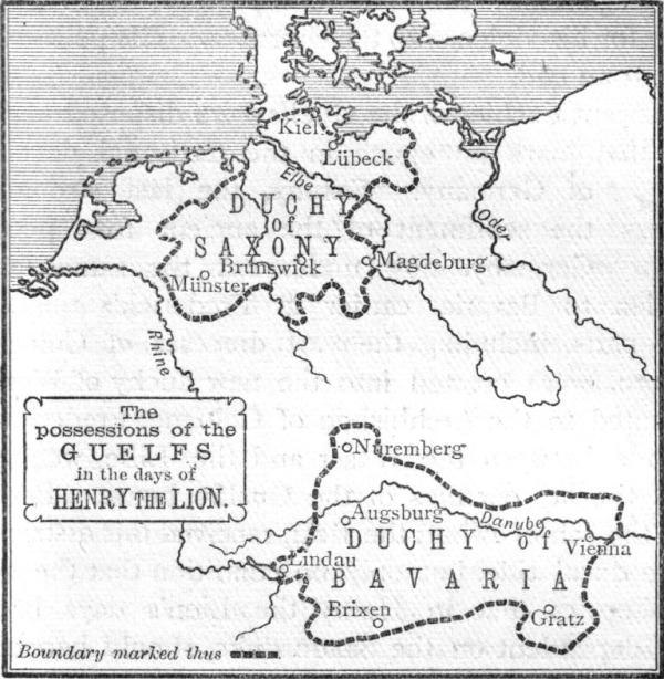 Welf possessions in the 12th century, showing the duchies of Saxony and Bavaria