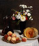Still Life with a Carafe, Flowers and Fruit (1865)