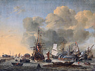 Caulking ships on the IJ near Amsterdam label QS:Len,"Caulking ships on the IJ near Amsterdam" label QS:Lnl,"Het kalefateren van schepen bij het Bothuisje op het IJ te Amsterdam" 1638-1664. oil on canvas medium QS:P186,Q296955;P186,Q12321255,P518,Q861259 . 49 × 64 cm (19.2 × 25.1 in). Amsterdam, Rijksmuseum Amsterdam.