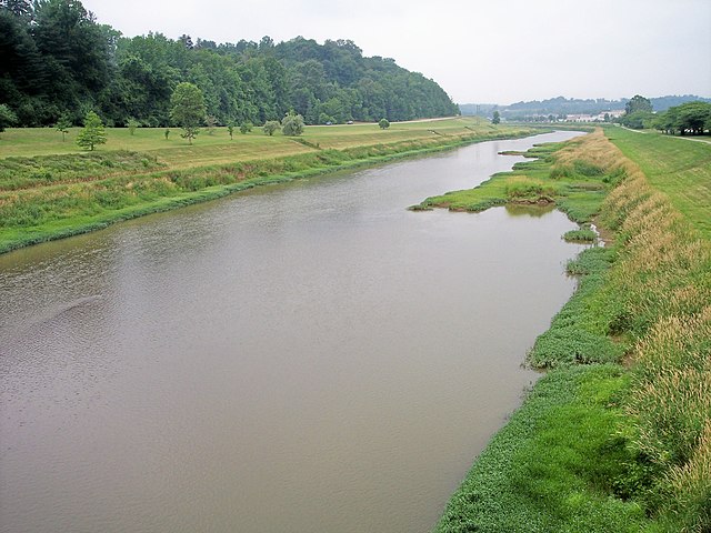 A channelized section of the Hocking River in Athens