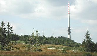 Hornisgrinde plateau and raised bog (2004). Behind: transmission mast and wind generators Hornisgrinde 1.jpg