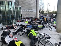 Die-in by I BIKE Dublin at Dublin City Council, 2019, in Dublin IBIKEDublin DieIn.jpg