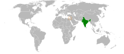 Map indicating locations of India and Israel