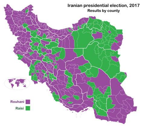 Iranian presidential election, 2017 by county