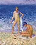 「ベル・イル島の浜辺の少年たち」1900年代初頭。油彩、キャンバス、80 × 63.5 cm。私蔵。