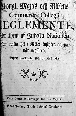 <span class="mw-page-title-main">Judereglementet</span> 1782 Swedish law regarding Judaism