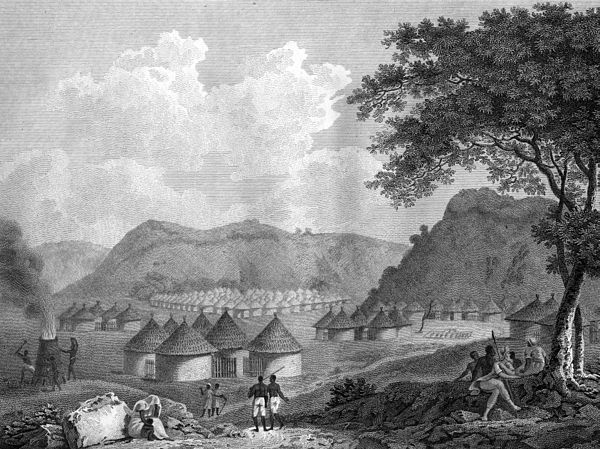 View of Kamalia in Mandingo country, Africa, from: Mungo Park, Travels in the Interior Districts of Africa