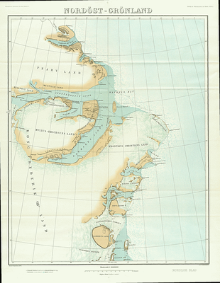 1911 J.P. Koch - Nord-Est della Groenlandia; Mappa delle esplorazioni più a Nord.