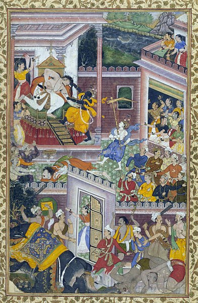 File:Krishna-kills-the-evil-king-of-Mathura-Kansa---Mughal-Painting-c1590 V & A.jpg